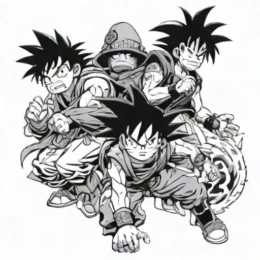 goku, luffy, Naruto tattoo design idea