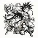 goku, luffy, Naruto tattoo design idea
