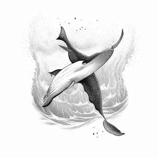line art tattoo of a whale's tail breaching the water tattoo design idea