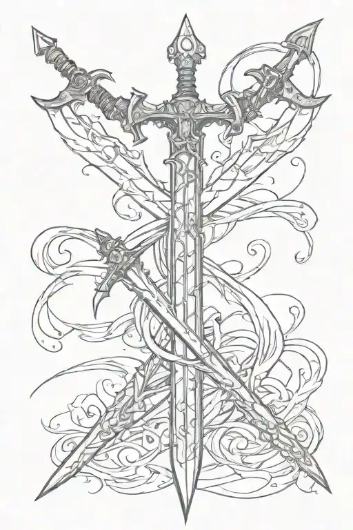 two crossed swords for the back are combined to form a single sword tattoo design idea