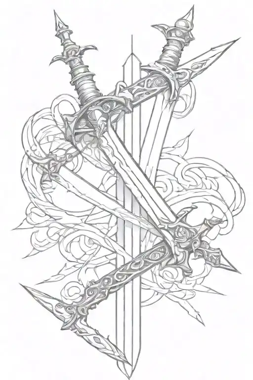 two swords crossing each other tattoo design idea