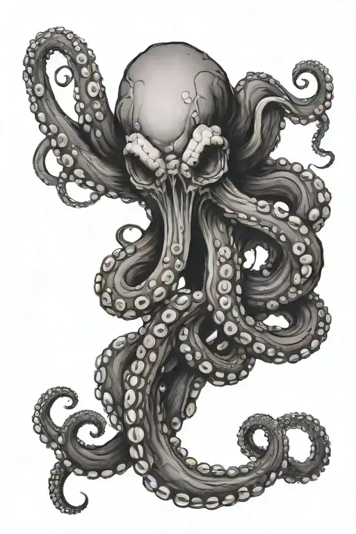 dark and creepy octopus tentacles appearing out of a black sea tattoo design idea