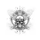 skull king with electric guitar on a throne tattoo design idea