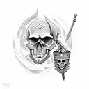 skull king with electric guitar on a throne tattoo design idea
