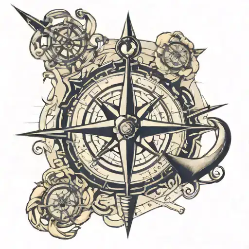 anchor compass rose and map tattoo design idea