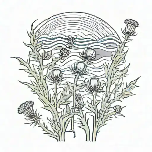 waves and thistles  tattoo design idea