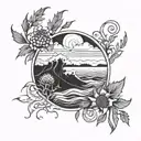 waves and thistles  tattoo design idea