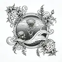 waves and thistles  tattoo design idea