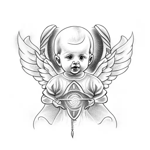 Baby Angel with burning halo tattoo design idea