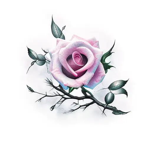 rose with willow branch tattoo design idea