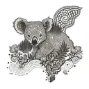 australia map with zentangle pattern mixed koala and kangaroo tattoo design idea
