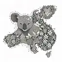 australia map with zentangle pattern mixed koala and kangaroo tattoo design idea