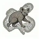 australia map with zentangle pattern mixed koala and kangaroo tattoo design idea