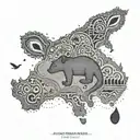 australia map with zentangle pattern mixed koala and kangaroo tattoo design idea