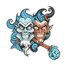 Disney hades split half red half blue cartoon tattoo design idea