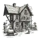 A whimsical farm scene with children playing among the animals tattoo design idea