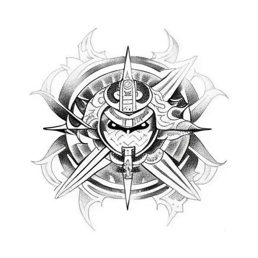tattoo of a sun knight and a moon knight both with a star sword in their hands tattoo design idea
