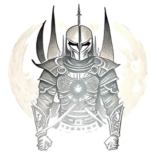 tattoo of a sun knight and a moon knight both with a star sword in their hands tattoo design idea
