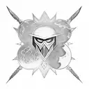 tattoo of a sun knight and a moon knight both with a star sword in their hands tattoo design idea