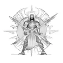tattoo of a sun knight and a moon knight both with a star sword in their hands tattoo design idea