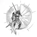 tattoo of a sun knight and a moon knight both with a star sword in their hands tattoo design idea