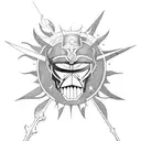 tattoo of a sun knight and a moon knight both with a star sword in their hands tattoo design idea