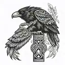 raven wolf bear totem pole tattoo design idea