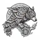 raven wolf bear totem pole tattoo design idea