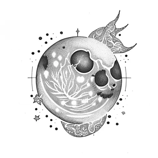 moon, star and Gypsophila paniculata tattoo design idea