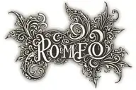 A name (Romeo) in fancy reverse shaded hollow letters with darkly shaded backgroung tattoo design idea