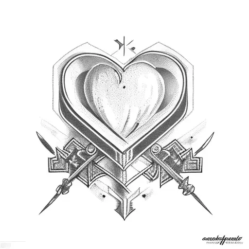heart crossed by 3 blades tattoo design idea