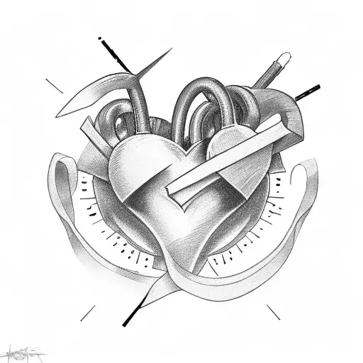 heart crossed by 3 blades tattoo design idea
