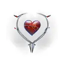 heart with barbed wire crossed by 3 blades tattoo design idea