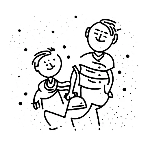 A minimalist tattoo of a father and son holding hands, symbolizing their strong bond and the importance of family. tattoo design idea