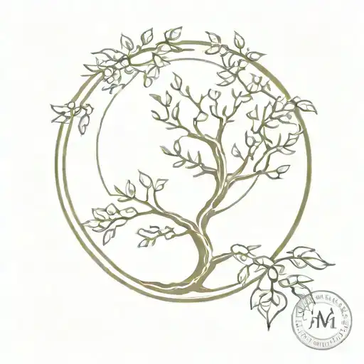 elm tree in circular border tattoo design idea