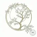 elm tree in circular border tattoo design idea