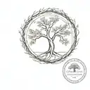 elm tree in circular border tattoo design idea