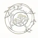 elm tree in circular border tattoo design idea