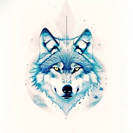 wolf in the forest with full moon and northen lights tattoo design idea