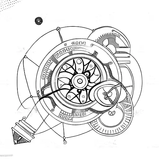 A movie reel intertwined with scientific symbols tattoo design idea
