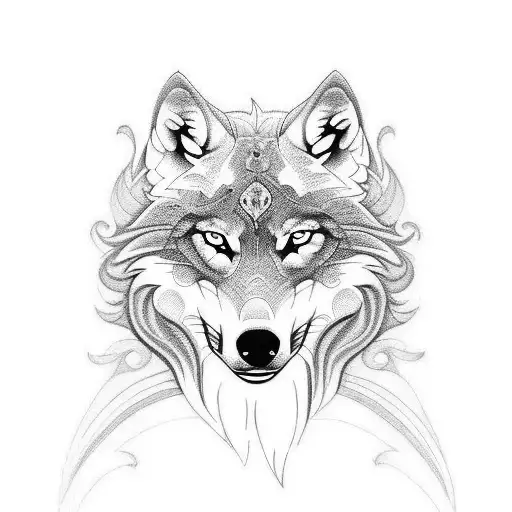 Design a tattoo featuring a wolf surrounded by three intricate mandalas, symbolizing strength and protection for the client's family and church community tattoo design idea