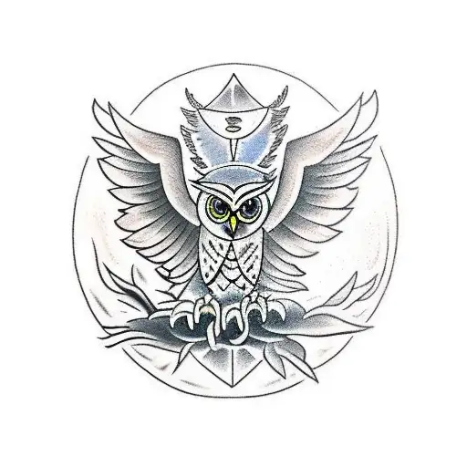 A traditional tattoo of a family crest featuring an owl as the main emblem, representing strength and unity tattoo design idea