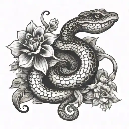 snake books flowers vines and helel in Arabic writing tattoo design idea