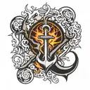 anchor mountain flames lightning moon snow flake trident   tattoo design idea