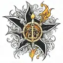 anchor mountain flames lightning moon snow flake trident   tattoo design idea