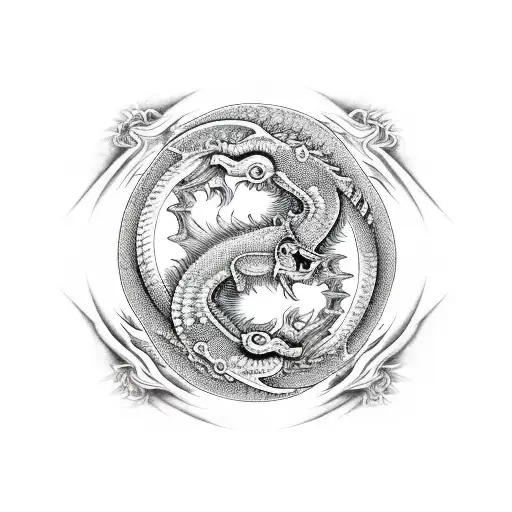 Fire and water dragons yin yang atheist tattoo design idea