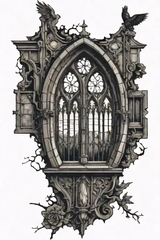 gothic chapel window Nostalgic vibe Outside tattoo design idea