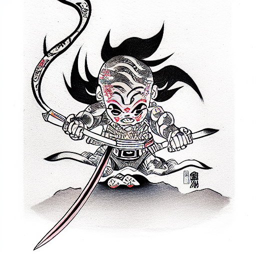 portrait of Kid buu using a katana tattoo design idea