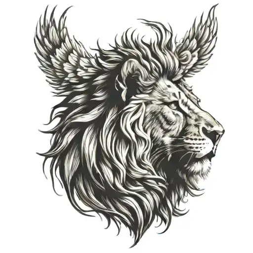 roaring lion combined with jesus face tattoo design idea