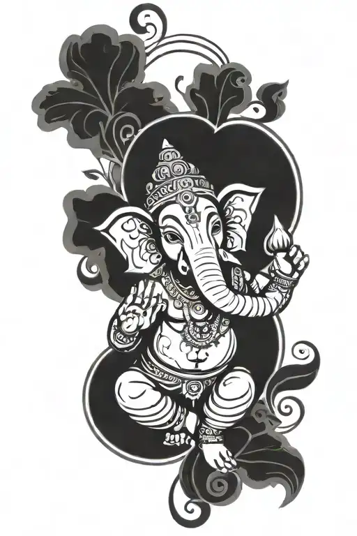 A line-work tattoo. Design description: The hindu god Ganesha's head with the body of another hindu god hanuman. tattoo design idea